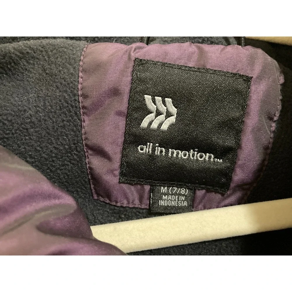 All in Motion Purple Puffer Jacket Kids Size M Medium 7/8 Full‎ Zip with Hood